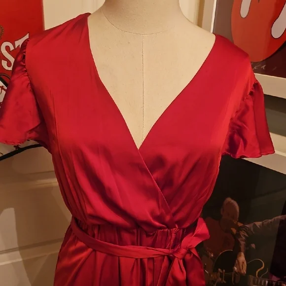 Nicole Miller Red Wrap-Front Maxi Dress with Ruffled Skirt - Picture 2 of 10